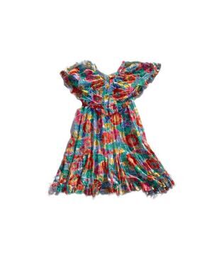 90s Summer Floral Tropic Chiquita Banana Dainty Tiered Glam Dress